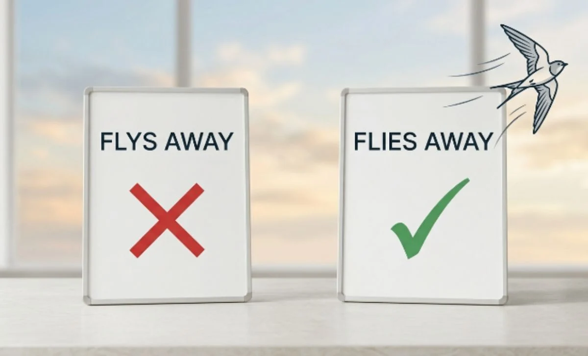 flies away or flys away